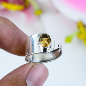 Adjustable 925 Sterling Silver <b>Ring</b> with Natural Citrine Gemstone Women's Wedding or Party Gift Oval Shape <b>Statement</b> <b>Ring</b> - Product Image 2