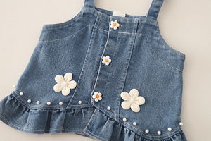 Ensemble 3 pièces en <span class=keywords><strong>jean</strong></span> pour filles, avec garniture en dentelle et ourlet à volants, tenue décontractée printemps-automne, combinaison en <span class=keywords><strong>jean</strong></span> - Product Image 4