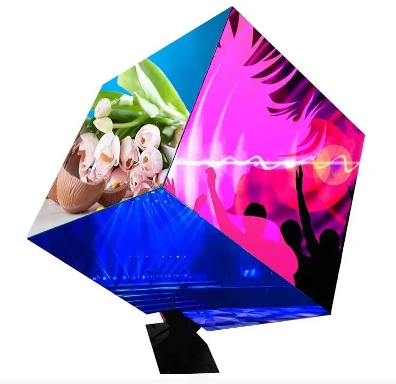 Cubo de led p2.5, tamanho personalizado, totalmente colorido, para áreas internas, hd 3d, 5 lados, cubo criativo, display led impermeável