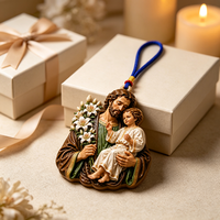 Ornement suspendu personnalisé en résine UV gaufrée, thème religieux catholique chrétien, Saint Joseph, Sainte Famille, Bébé Jésus, vente en gros d'usine