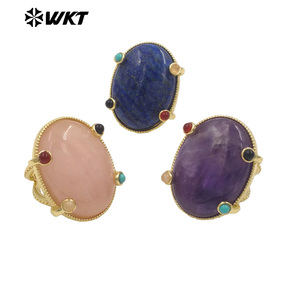 Anillo WT-R586 con Piedra Preciosa Natural, Zirconia Ovalada en Engaste de Puntas, Chapado en Oro Real de 18K para Mujer, Regalo Precioso - Product Image 1