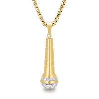 Pendentif Microphone en Acier Inoxydable Plaqué Or avec Zircons Pavés pour Hommes, Style Hip Hop Rock, Bijou Tendance