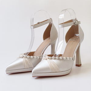 Chaussures de mariage de haute qualité pour femmes talons hauts blancs pour dames sandales d'été à talons pour femmes de mariée robe de mariée perle - Product Image 2