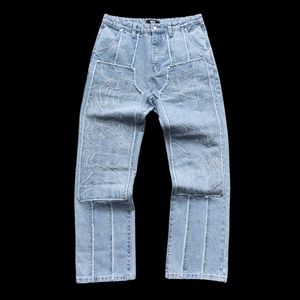 Oem ספק מרוגז גברים jean 100% חומצה כותנה לשטוף ג 'ינס מכנסיים גברים נשים שכבה כפולה 3D רקמה מנגר ג' ינס - Product Image 2