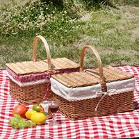Panier de pique-nique rectangulaire en osier tressé avec couvercle et poignées, écoresponsable, pour le camping en extérieur, échantillon disponible