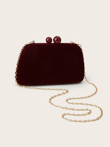 Bolso de mano de terciopelo para mujer, bolso de noche color burdeos, bolso para fiesta de boda, para vestido formal Cheongsam con cadena desmontable - Product Image 6