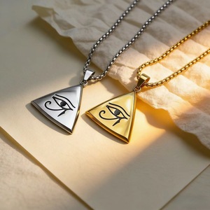 Collier unisexe en acier inoxydable avec pendentif triangle œil d'Horus, bijou rétro classique et tendance - Product Image 1
