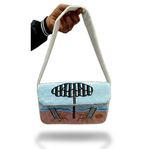 ALI FASHION ART AFA-03 Sac à main rectangulaire brodé à la main en polyester, motif parapluie de plage, en toile lavable, artisanat - Product Image 1