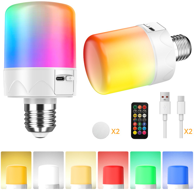 Rechargeable LED Magnetic Bulb 3W 200lm RGB CCT 1800K E26/E27/B22 Base 1000-2000mAh Type-C 10-30H Home Light Bulb