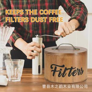 กล่องกรองกาแฟไม้สไตล์วินเทจทรงกลมพร้อมฝาปิดสำหรับจัดเก็บกรองกาแฟแบบไร้ฝุ่น - Product Image 1