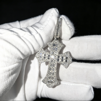 Pendentif Hip Hop Croix Gothique en Argent Sterling 925 avec Moissanite VVS GRA intégrale, style Icy Baguette, Bijoux Fins