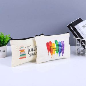Wholesale Custom Canvas Zipper Makeup <b>Pouch</b> Cosmetic Bag Washable Student Cartoon Cotton Pencil Bag - Product Image 3
