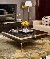 Nouvelle table basse de salon de luxe au design moderne, plateau en marbre, pieds en acier inoxydable, forme carrée