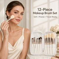 Ensemble de pinceaux de maquillage portables sur le thème des chats, poils ultra doux, poudre libre, fard à paupières, kit de voyage - Personnalisable pour les débutants