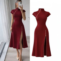 Robe trapèze vintage ajustée pour femme BR6778, collection été 2026, avec fente zippée et taille cintrée, en stock