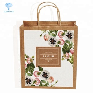 Custom Design Full Color Printed Kraft Paper <b>Gift</b> Packing Flower Paper Bag - Product Image 1