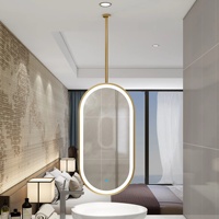 Miroir de salle de bain ovale en aluminium suspendu avec éclairage, miroir de maquillage suspendu pour hôtel et gîte