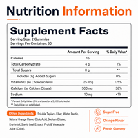Citrate de Calcium avec Vitamine D3, Gommes à la Pectine d'Orange, Formule d'Origine Végétale pour le Soutien Quotidien de la Nutrition Osseuse, Musculaire et Immunitaire