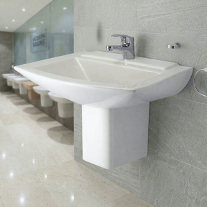 Lavabo en céramique standard pour salle de bain avec demi-pied Ecco Set, vasque sur pied, équipement sanitaire - Product Image 2