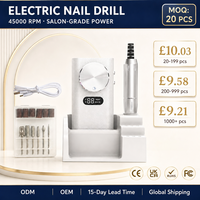 Perceuse à ongles électrique 45000 tr/min portable rechargeable sans fil avec écran LCD, faible bruit, couple élevé, pour usage en salon, commande en gros, OEM