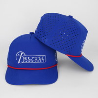 Gorra Deportiva Azul Impermeable con Orificios Cortados a Láser, Logotipo Bordado Personalizado, Parche de Goma, Gorra de Poliéster con Cuerda para Hombre