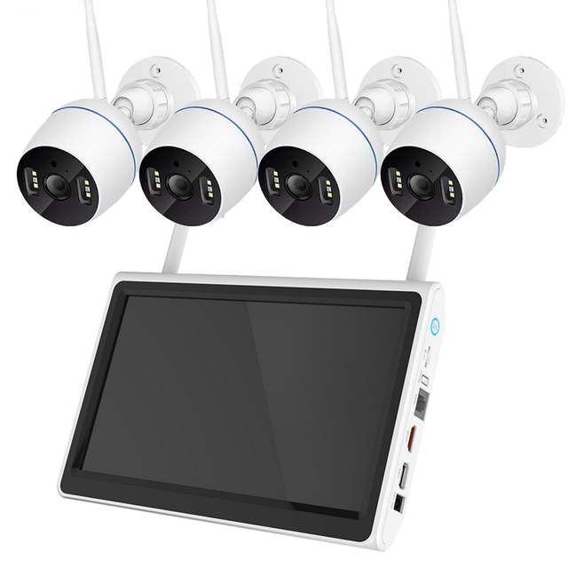 Ip Smart Commercial Cctv Camera Systems Outdoor 4ch Wireless Nvr Kit Security Cameras Set System with Wifi Lcd Monitor Screen
