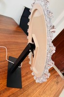 Miroir de maquillage LED rond, à poser sur le bureau ou à fixer au mur, avec cadre ondulé, tactile, à intensité variable, argenté, miroir HD