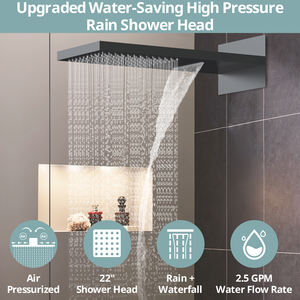 Juego mezclador de grifo de bañera y ducha negro de acero inoxidable expuesto más nuevo de 22 pulgadas con ducha de mano - Product Image 5