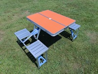 Table de camping pliable en aluminium avec 4 chaises intégrées, mobilier d'extérieur portable pour la plage, les pique-niques et l'école, design moderne