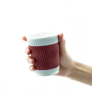 ShiRong 인쇄 컵 종이 제조 업체 일회용 파문 종이 커피 컵 8 온스 로고가있는 리플 벽 종이 컵