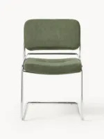 Chaise d'appoint contemporaine sans accoudoirs, revêtement en velours côtelé olive, base en chrome poli, chaise de salle à manger
