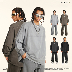 Bán Buôn Hai Lớp Dài Tay Áo Áo Sơ Mi Tùy Chỉnh Chất Lượng Cao Vòng Cổ Dài Tay Áo Sơ Mi Và Quần Phù Hợp Với Rửa Hai Mảnh Thiết Lập - Product Image 2