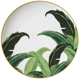 Зеленая тарелка для салата, Свадебный Новый обеденный набор из костяного фарфора с наклейкой в виде банановых листьев