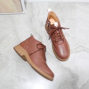 Botas de Tobillo Altas de Cuero Suave Marrón para Mujer, con Cierre de Cremallera y Cordones, Suela Suave y Cómoda para Otoño e Invierno, para Mamás - Product Image 4