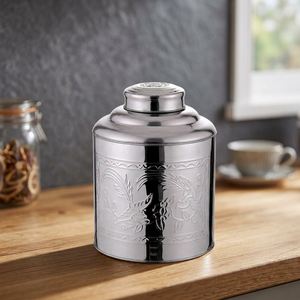 Classic Round Metal Food Container with Carved Floral Design Airtight <b>Storage</b> <b>Jar</b> <b>for</b> <b>Kitchen</b> Use - Product Image 5