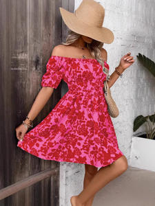Robe décontractée imprimée automne 2026, taille haute, manches lanternes, style urbain ample, sexy, imprimé floral de pin, pour femme audacieuse - Product Image 4