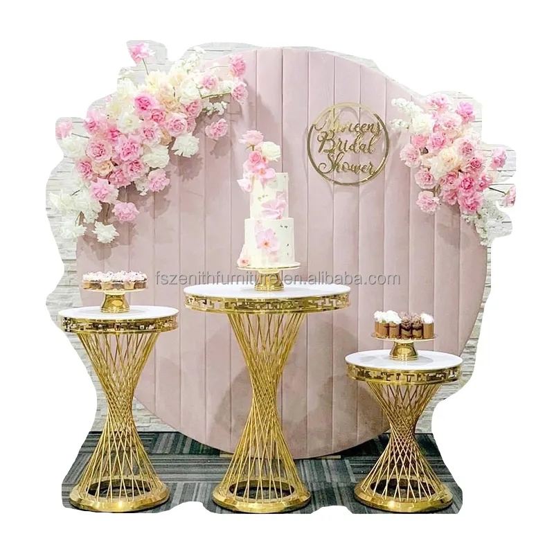 नई डिजाइन शादी की सजावट पृष्ठभूमि स्टैंड दौर केक टेबल फूल कुरसी धातु सोने कुर्सी