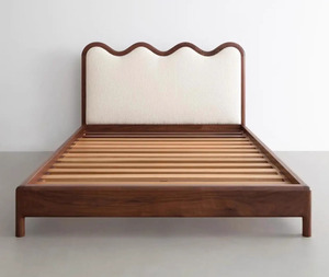 Tessuto in pile stile medievale noce nero in legno massello moderno minimalista Color crema <span class=keywords><strong>letto</strong></span> singolo/<span class=keywords><strong>matrimoniale</strong></span> adatto per piccoli appartamenti - Product Image 3
