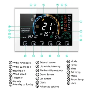 Thermostat d'ambiance intelligent Wi-Fi TUYA avec grand écran couleur, programmable, compatible avec le chauffage et le refroidissement, compatible avec <span class=keywords><strong>Alexa</strong></span> - Product Image 2