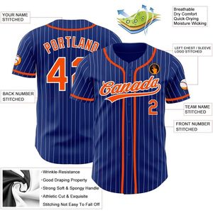 Custom Baseball Jersey Royal Blue Orange White Pinstripe Button <b>Down</b> Unisex Moisture Wicking Sublimated Design Your Name Team - Product Image 3