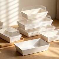 Boîte à lunch jetable en papier carré blanc avec couvercle transparent en PET, récipient alimentaire biodégradable pour boulangerie, salade, empilable, anti-fuite