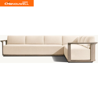 Canapé d'extérieur modulaire de luxe en teck massif, ensemble de canapés de jardin en forme de L moderne pour villa, complexe hôtelier, mobilier d'extérieur