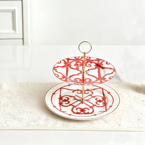 Assiettes à pâtisseries en porcelaine fine de luxe à 2 niveaux <span class=keywords><strong>pour</strong></span> gâteaux aux fruits, style Europe de l'Ouest, <span class=keywords><strong>pour</strong></span> salon, vente en gros - Product Image 2