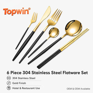 ชุดช้อนส้อมสแตนเลส 304 จำนวน 6 ชิ้น ชุบทอง สำหรับมีด ช้อน ส้อม ใช้ในโรงแรมและร้านอาหาร - Product Image 1