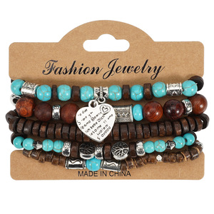 Fashion Jewelry Wood <b>Beaded</b> <b>Bracelets</b> Set Bohemian Style Charm Women's Gift Made In China - Product Image 5