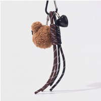 Breloque de sac en peluche motif visage d'ours avec lunettes, pendentif en peluche, cordon noir, pompon, porte-clés, accessoire de sac à main style preppy