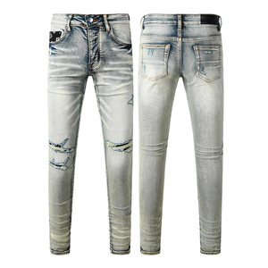 <span class=keywords><strong>Vaqueros</strong></span> <span class=keywords><strong>de</strong></span> mezclilla para <span class=keywords><strong>hombre</strong></span>, corte ajustado, rectos, con cintura rasgada, desgastados, bordados, estilo urbano, vintage - Product Image 6