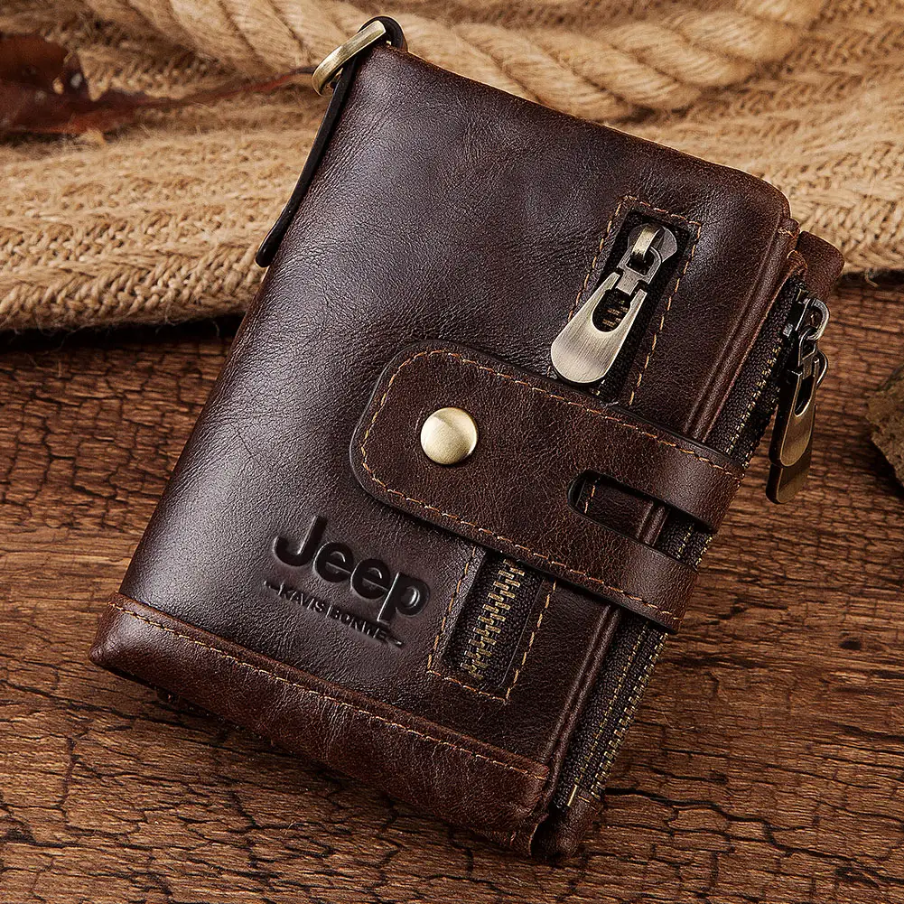 Genuine Leather Wallets Male Purses With Zip Coin Pocket customize logo Wallet man and men Card Holder Leather wallet