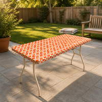 Nappe jetable rectangulaire en PEVA à bords élastiques, motif losanges orange et blanc, imperméable, pour événements, en gros