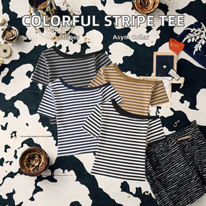 Camiseta de moda informal de verano de manga corta para mujer, diseño asimétrico de 4 colores, tejido de poliéster con estampado de rayas transpirable - Product Image 2